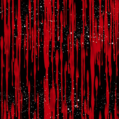 Red paint dripping vertically on a black background, with small white splatters throughout.