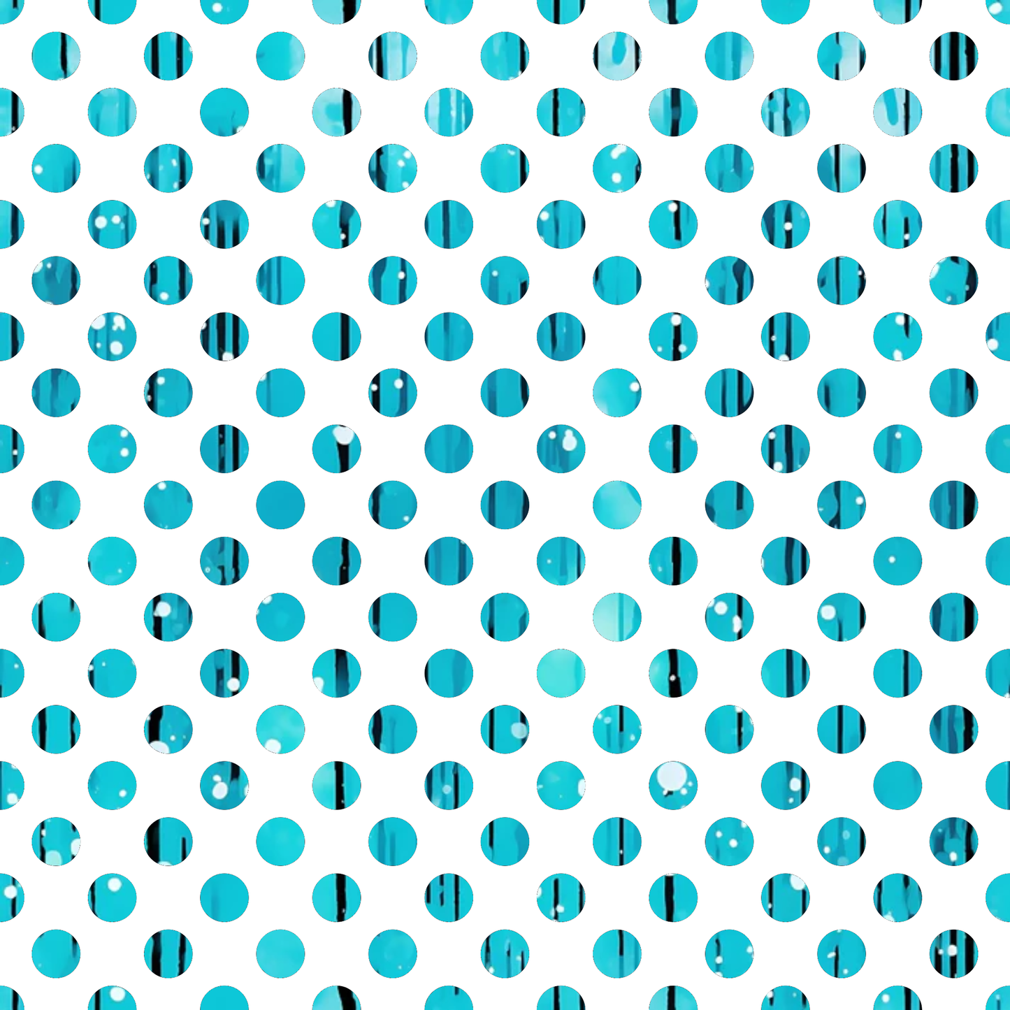 turquoise, cyan, teal, aqua, white background, polka dots, circular pattern, geometric design, dripping liquid, water droplets, modern abstract, contemporary style, quilting cotton, fabric panel, crafting material, sewing supplies, bright colors, repetitive pattern, spotted design, fluid motion