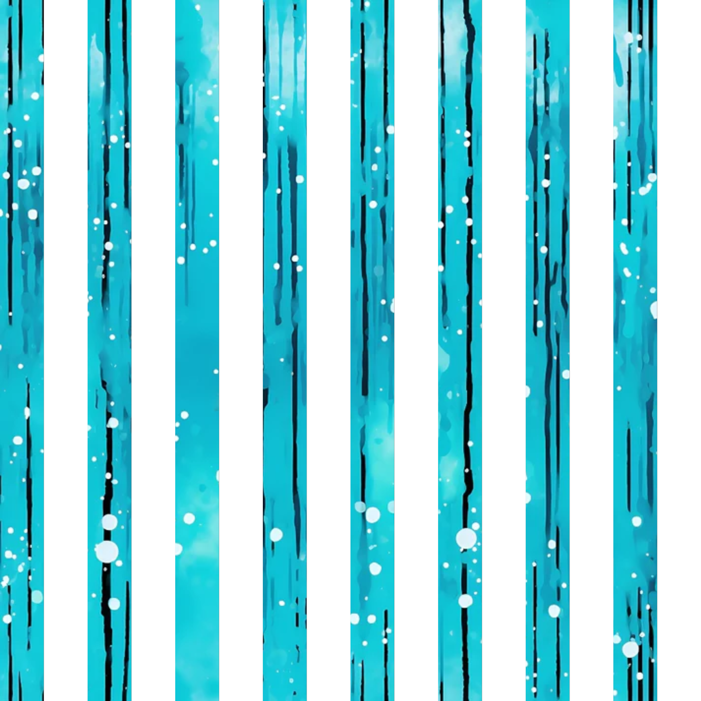 turquoise, aqua, teal, white, dripping pattern, liquid design, vertical stripes, water droplets, flowing lines, abstract design, modern pattern, quilting cotton, fabric panel, contemporary art, fluid motion, paint drips, artistic pattern, geometric elements, bright colors, crafting material