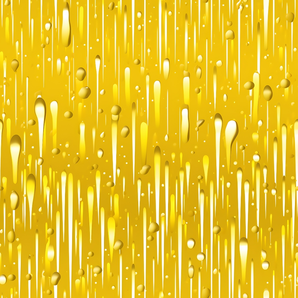 Dripping honey texture with vertical streaks and droplets on a bright yellow background.