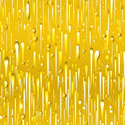 Dripping honey texture with vertical streaks and droplets on a bright yellow background.