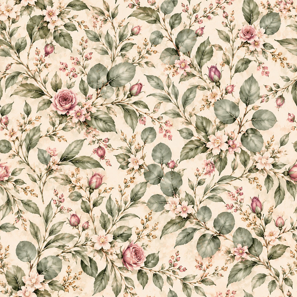 Dusty Rose Cottage Garden Pattern 1 Quilting Cotton Fabric