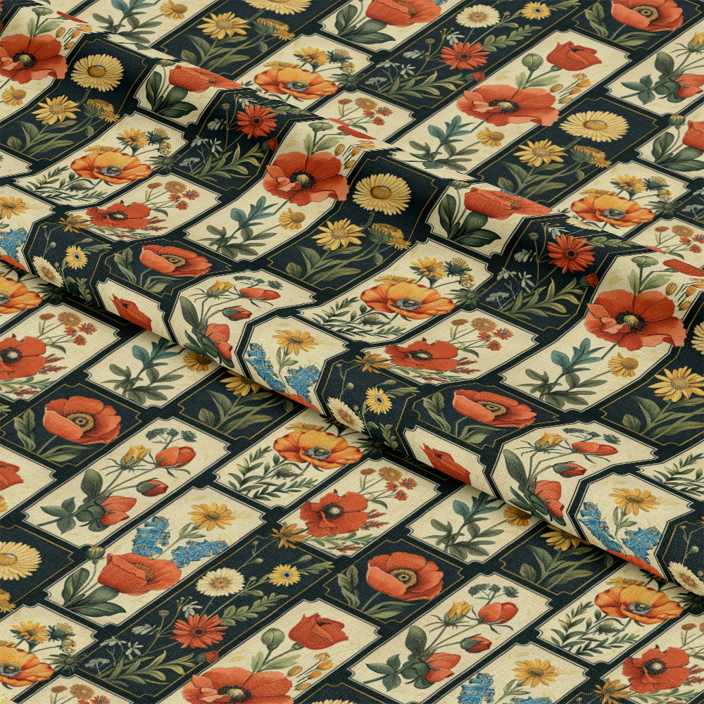 - Eliza's Floral Grids Pattern 15 Quilting Cotton Fabric  
- floral  
- grid  
- vintage  
- botanical  
- autumn colors  
- orange  
- yellow  
- cream  
- navy  
- cotton  
- quilting  
- yardage  
- decorative  
- garden motif