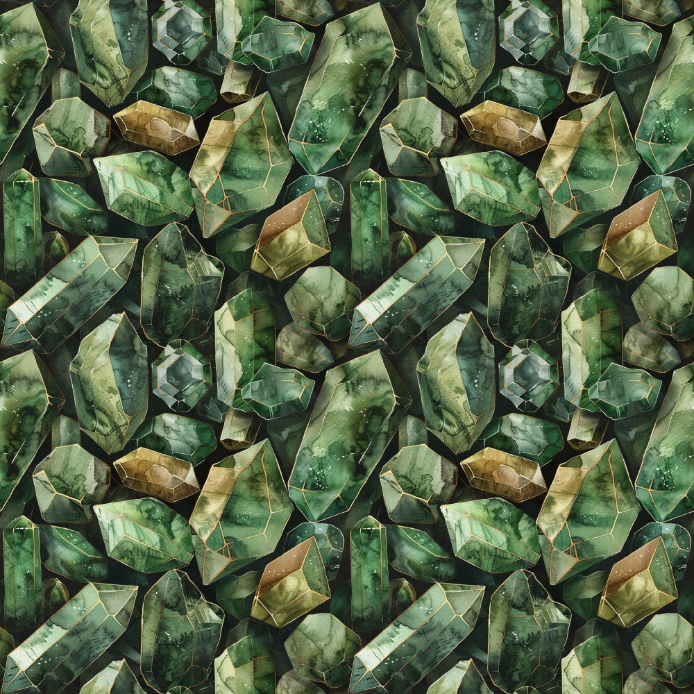 A pattern of green and brown crystalline formations arranged in a seamless, geometric design.