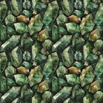 A pattern of green and brown crystalline formations arranged in a seamless, geometric design.