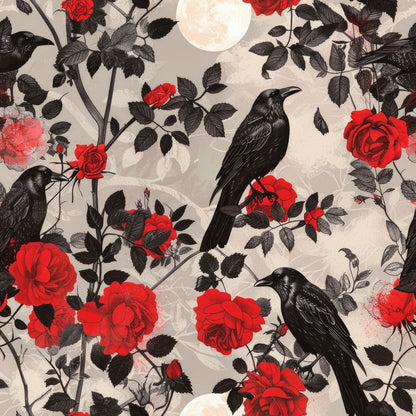 Evil Crows and Roses Pattern 1 Quilting Cotton Fabric