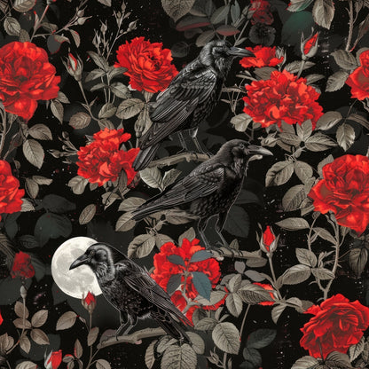 Evil Crows and Roses Pattern 2 Quilting Cotton Fabric