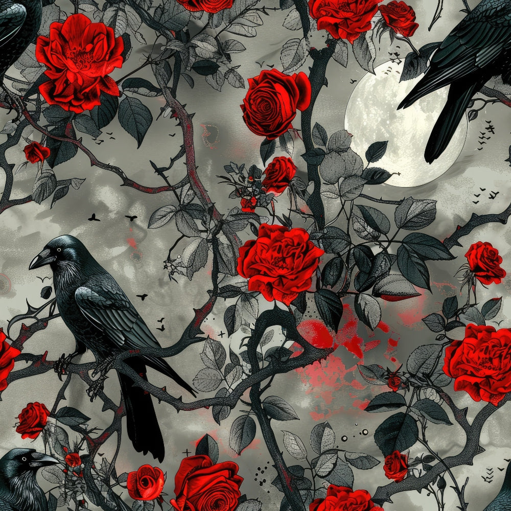 Evil Crows and Roses Pattern 3 Quilting Cotton Fabric