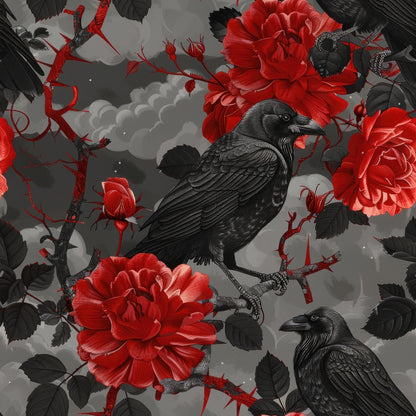 Evil Crows and Roses Pattern 9 Quilting Cotton Fabric