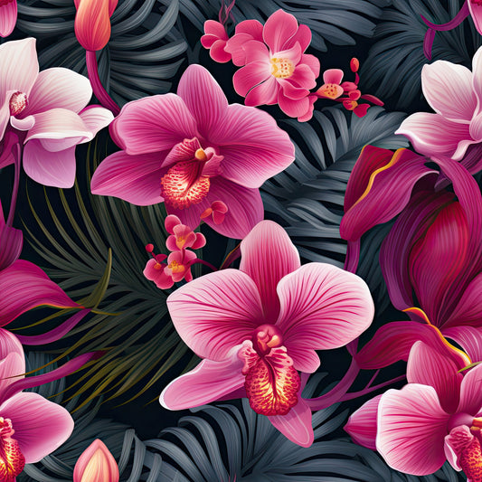 Exotic Orchid Flowers Pattern 1 Quilting Cotton Fabric