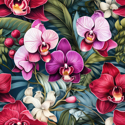 Exotic Orchid Flowers Pattern 12 Quilting Cotton Fabric