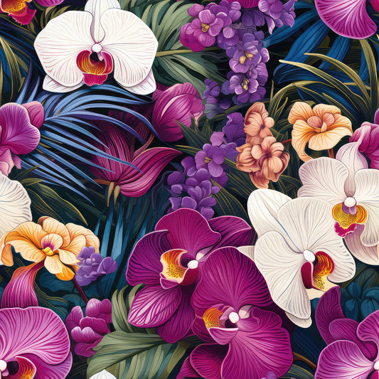 Exotic Orchid Flowers Pattern 2 Quilting Cotton Fabric