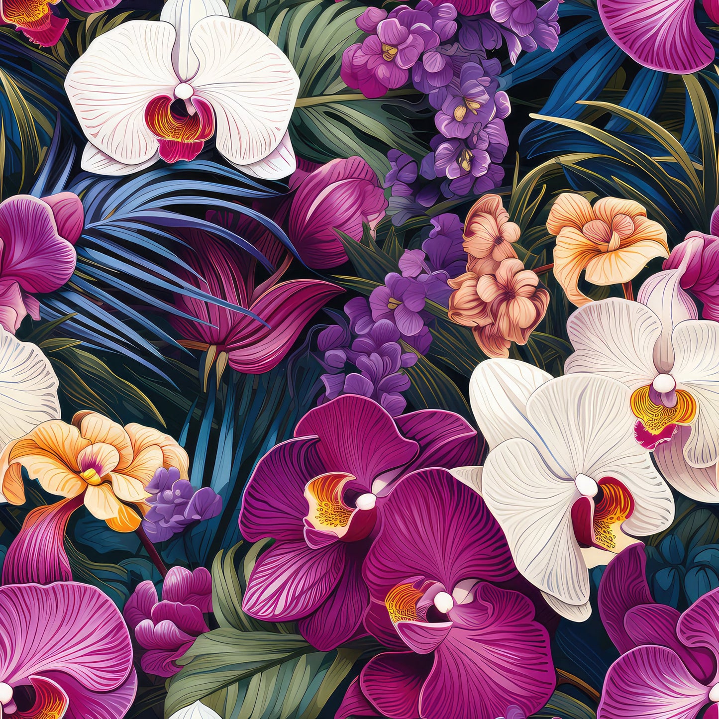 Exotic Orchid Flowers Pattern 2 Quilting Cotton Fabric