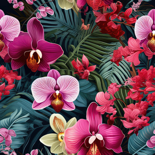 Exotic Orchid Flowers Pattern 3 Quilting Cotton Fabric