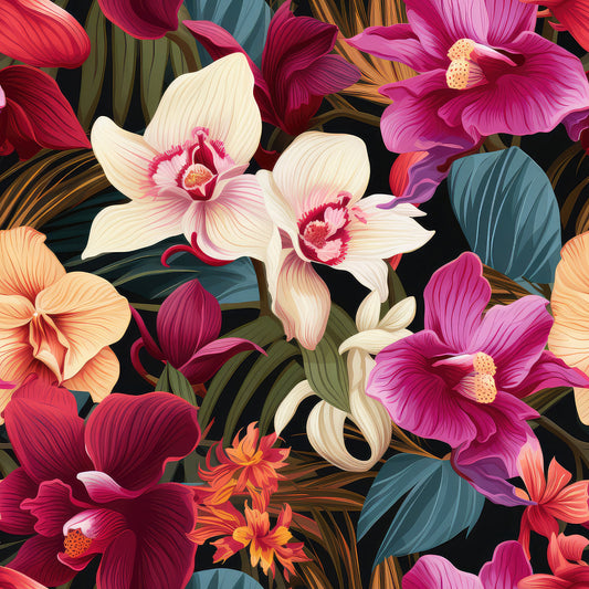 Exotic Orchid Flowers Pattern 6 Quilting Cotton Fabric