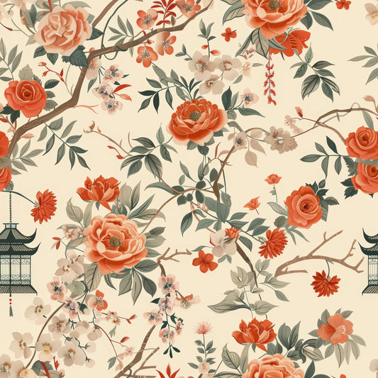 Fall Cottagecore Chinoiserie Pattern 1 Quilting Cotton Fabric