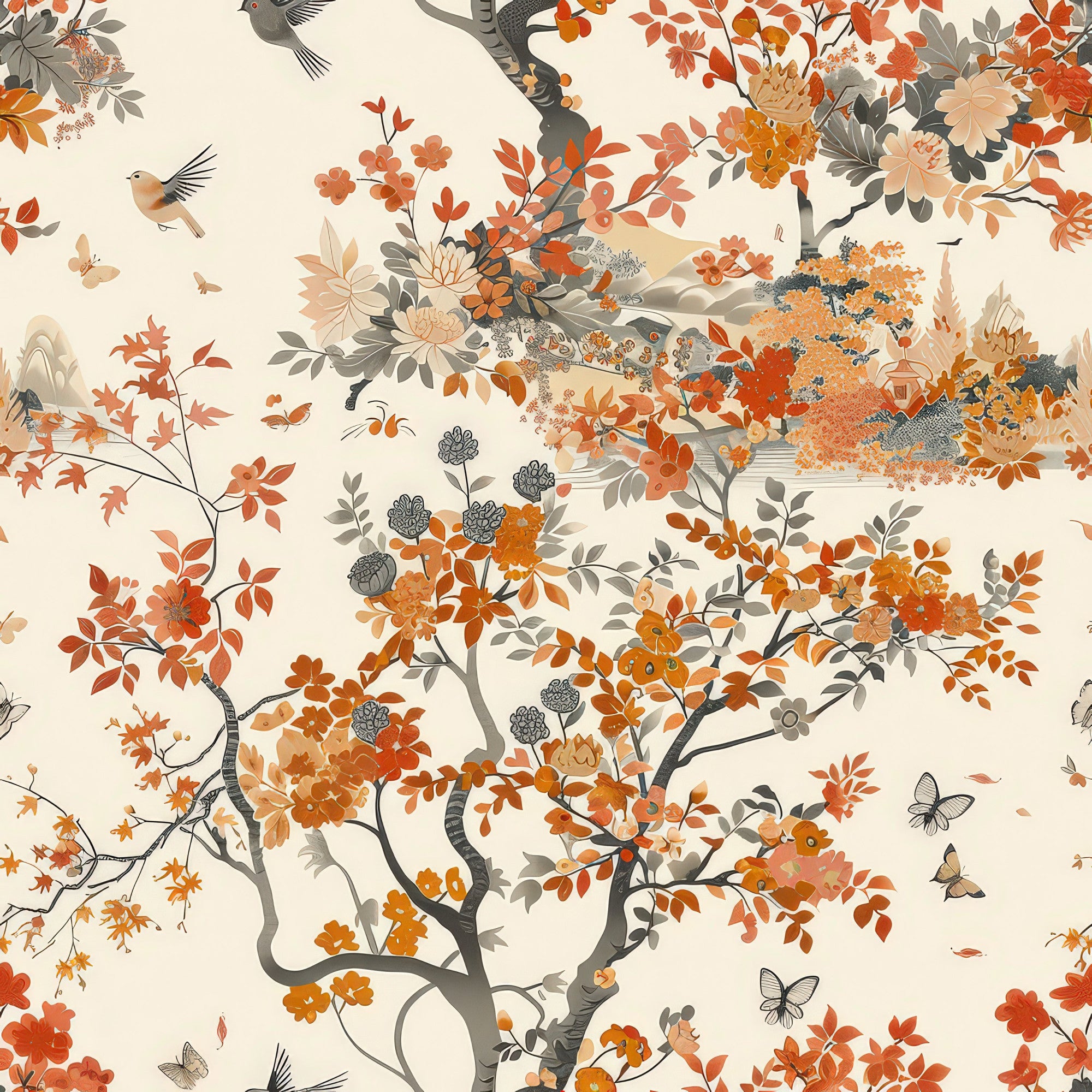 Fall Cottagecore Chinoiserie Pattern 3 Quilting Cotton Fabric ...