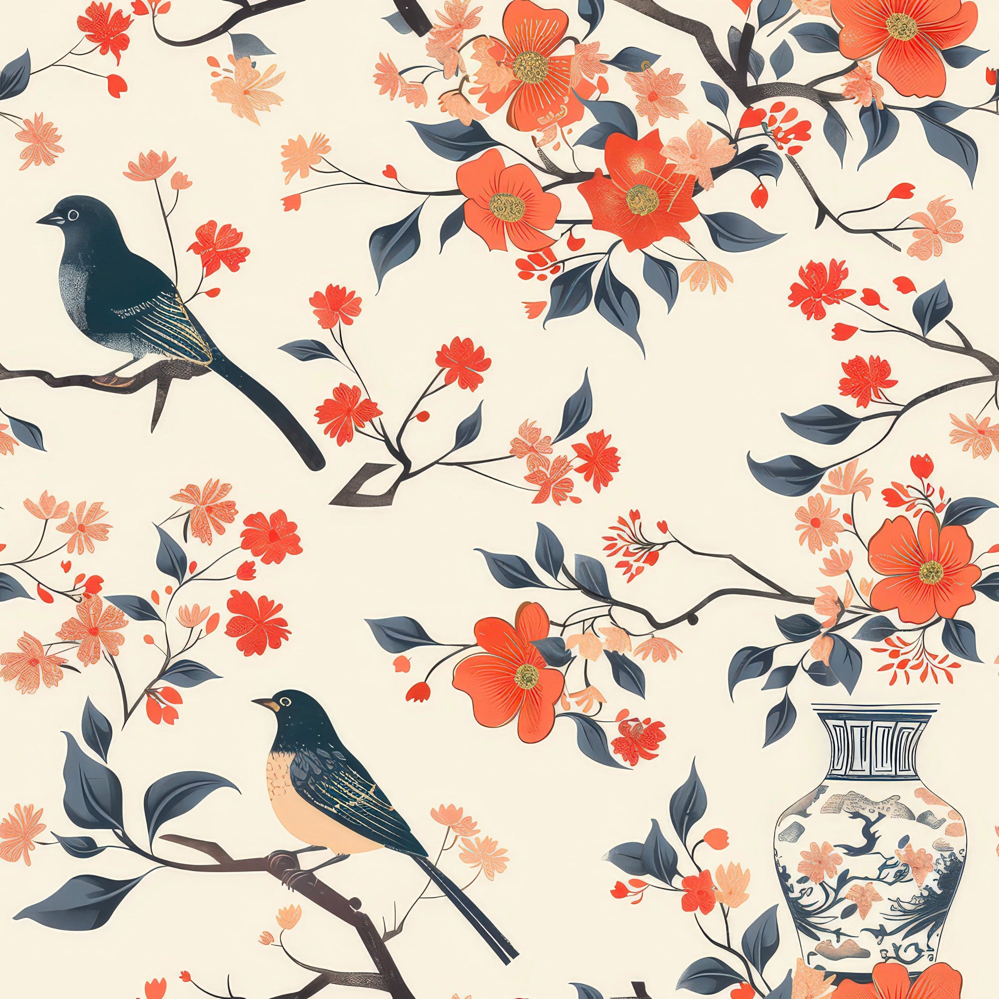 Fall Cottagecore Chinoiserie Pattern 6 Quilting Cotton Fabric ...