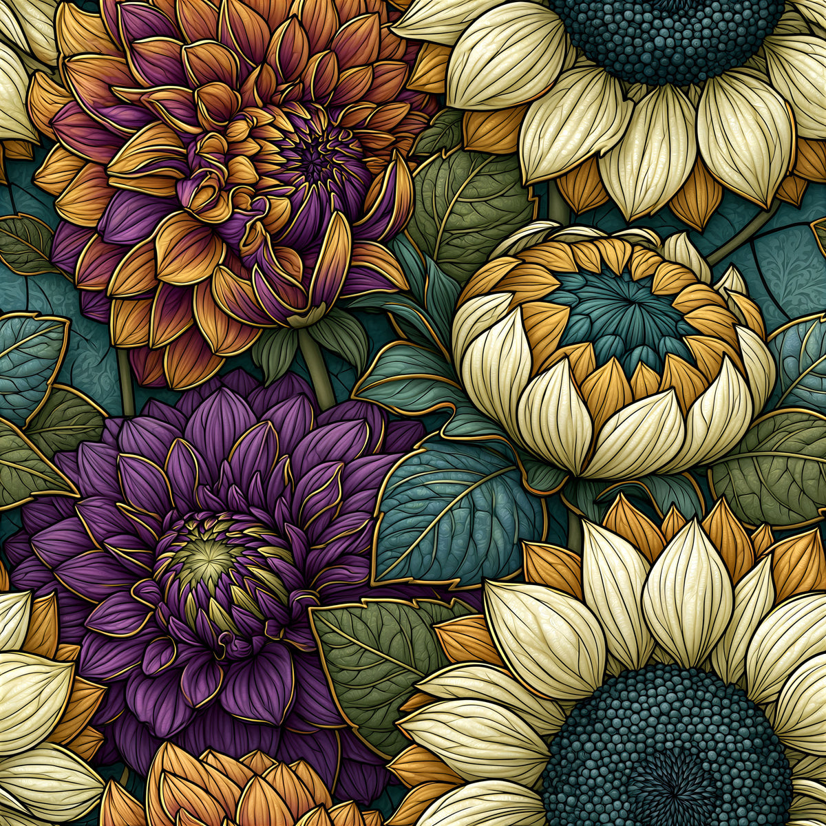 Fall Ornamental Florals Pattern 4 Quilting Cotton Fabric