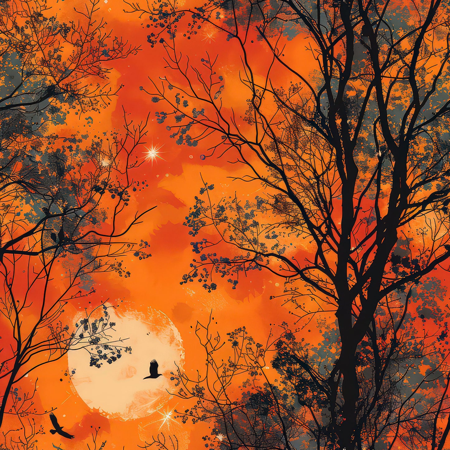 Fall Sunset Forest Pattern 4 Quilting Cotton Fabric