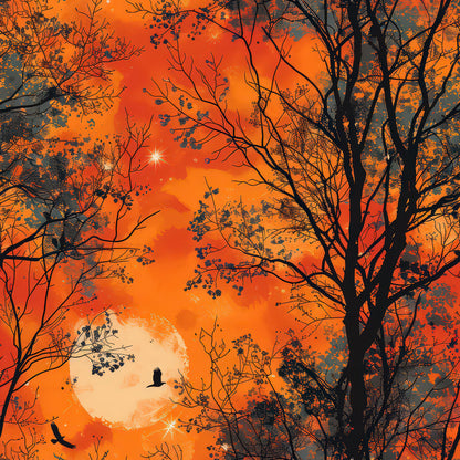 Fall Sunset Forest Pattern 4 Quilting Cotton Fabric