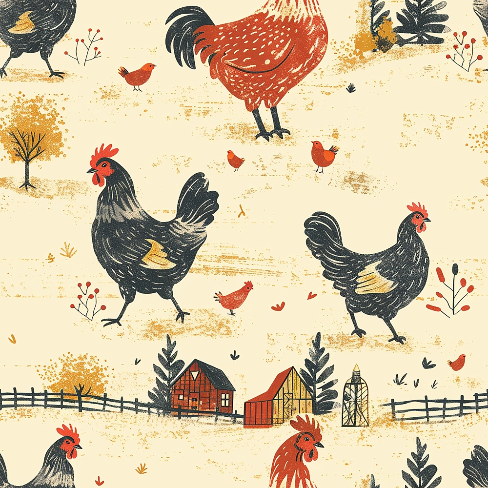 Farmhouse Chickens Pattern 1 Quilting Cotton Fabric