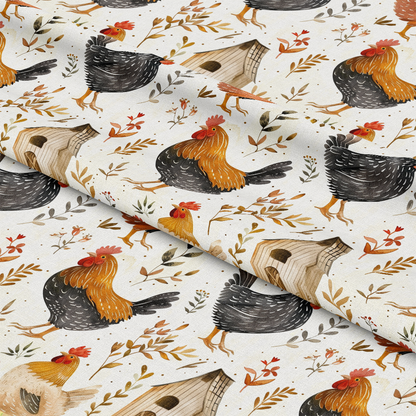 Farmhouse Chickens Pattern 2 Quilting Cotton Fabric