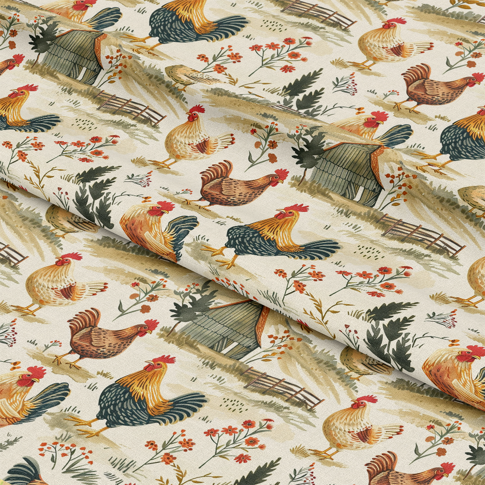 Farmhouse Chickens Pattern 3 Quilting Cotton Fabric