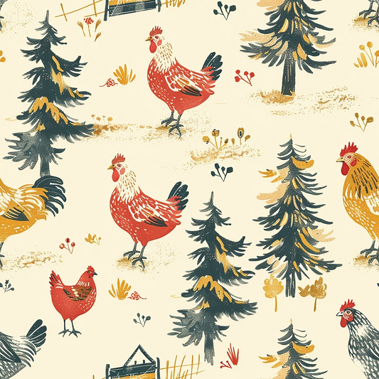 Farmhouse Chickens Pattern 4 Quilting Cotton Fabric