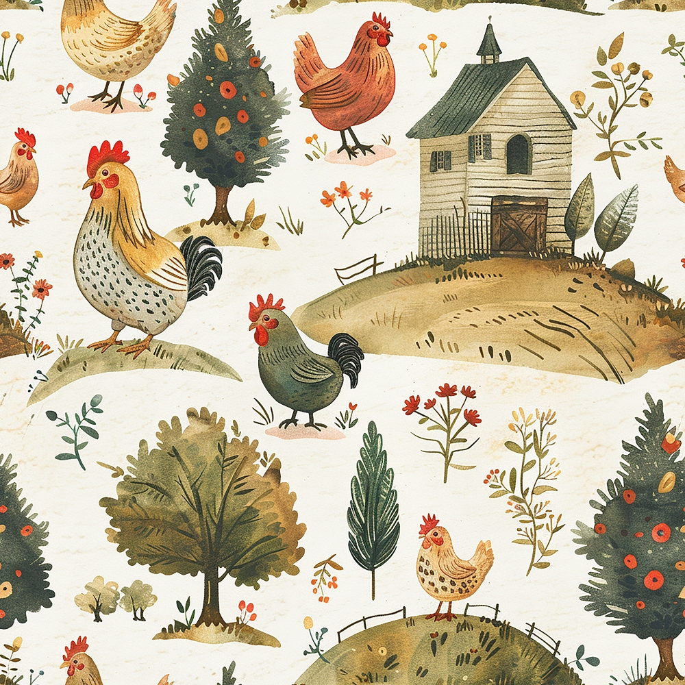 Farmhouse Chickens Pattern 5 Quilting Cotton Fabric