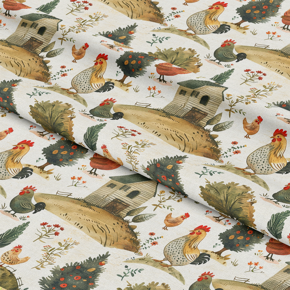 Farmhouse Chickens Pattern 5 Quilting Cotton Fabric