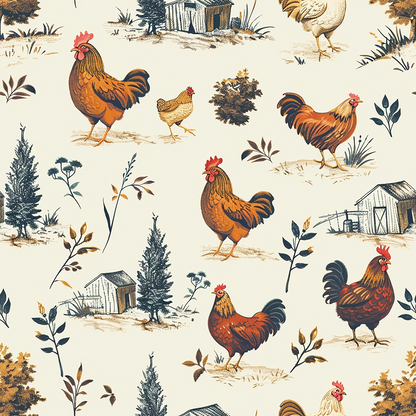 Farmhouse Chickens Pattern 6 Quilting Cotton Fabric