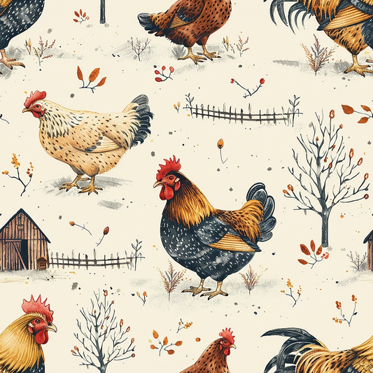 Farmhouse Chickens Pattern 7 Quilting Cotton Fabric