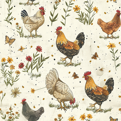 Farmhouse Chickens Pattern 8 Quilting Cotton Fabric