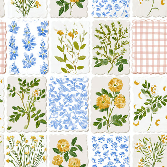 Farmhouse Floral Grid Pattern 1 Quilting Cotton Fabric