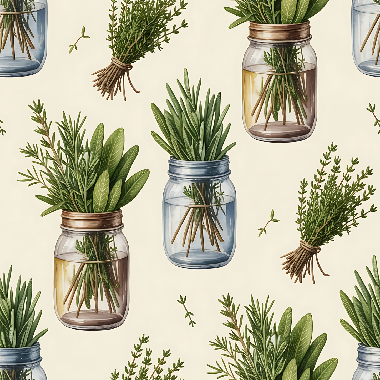 Farmhouse Kitchen Herbs Pattern 15 Quilting Cotton Fabric