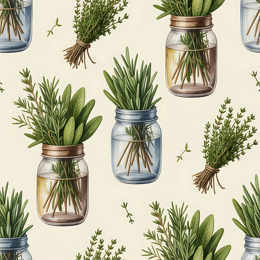 Farmhouse Kitchen Herbs Pattern 15 Quilting Cotton Fabric