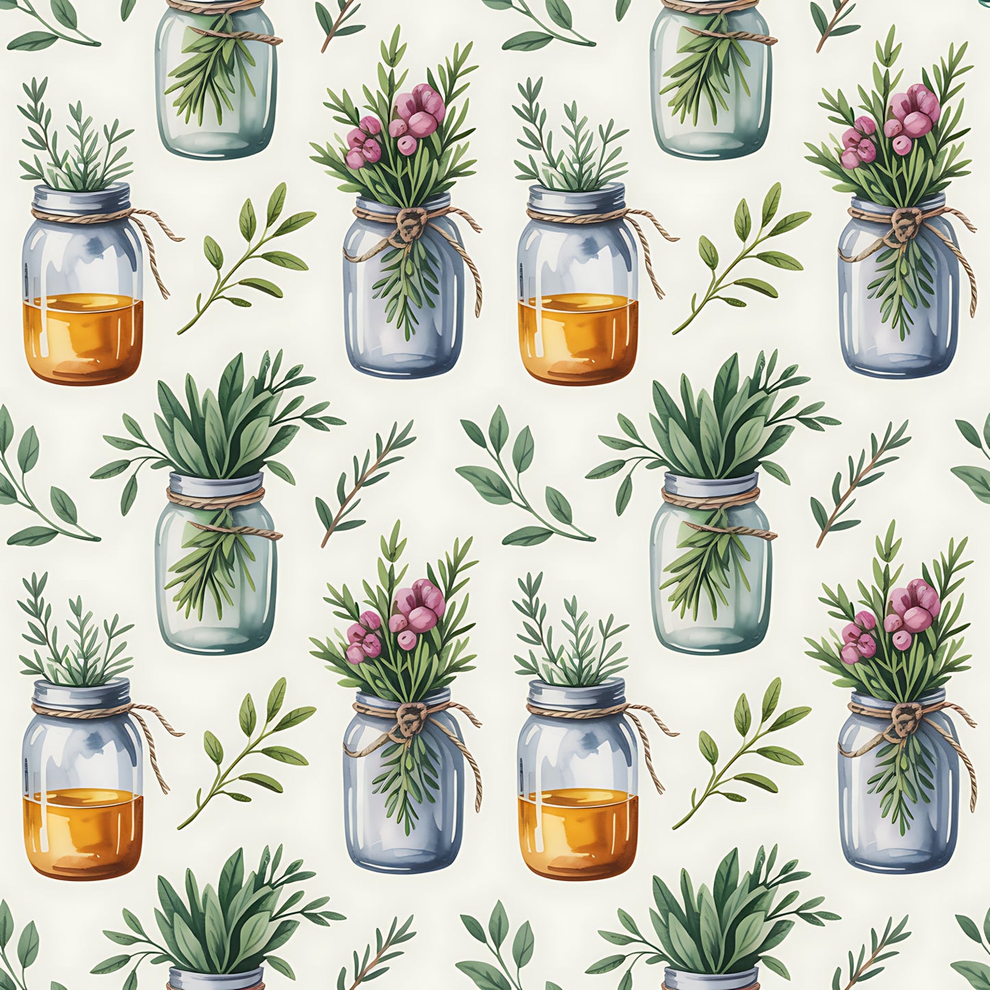 Farmhouse Kitchen Herbs Pattern 17 Quilting Cotton Fabric