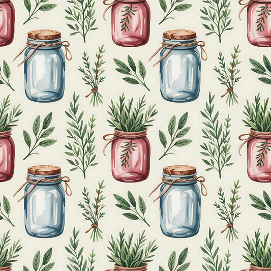 Farmhouse Kitchen Herbs Pattern 18 Quilting Cotton Fabric