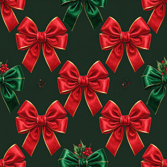 Festive Bows and Holly Pattern 1 Quilting Cotton Fabric