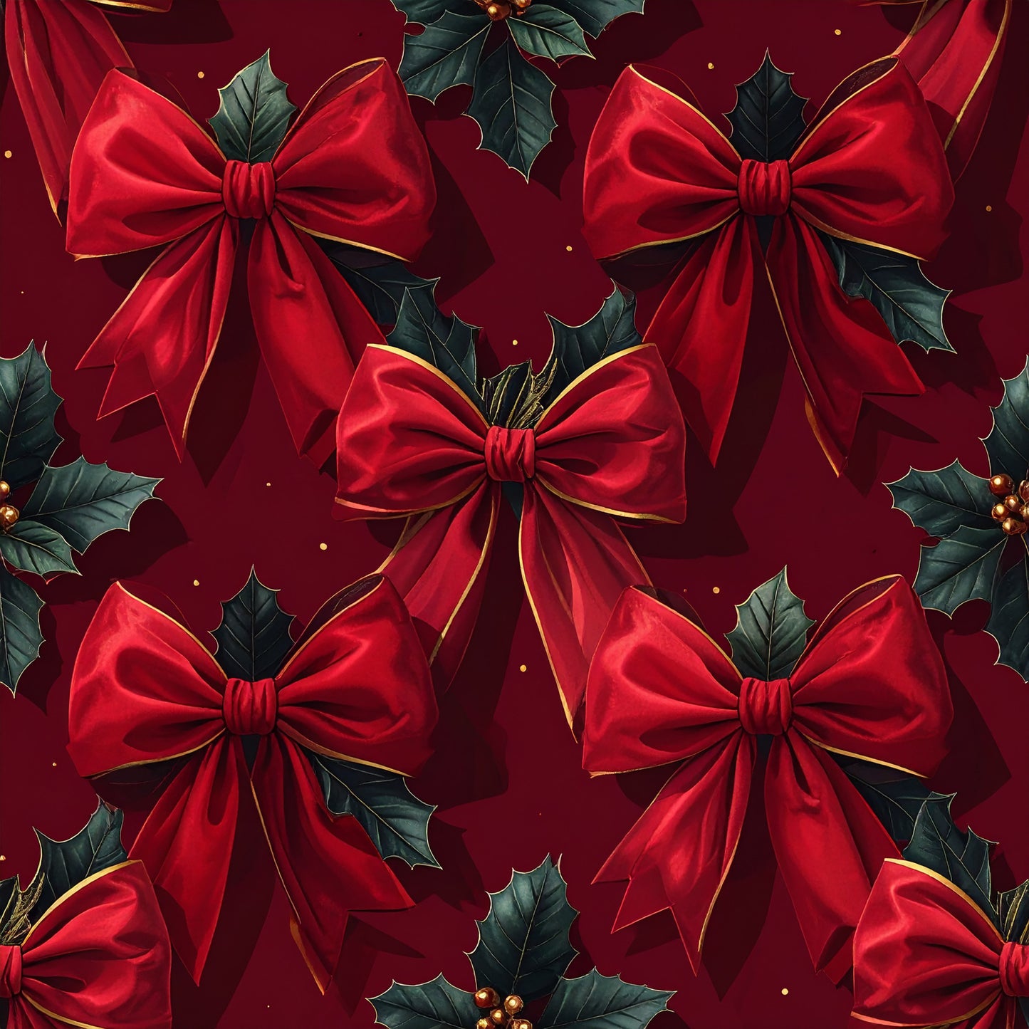 Festive Bows and Holly Pattern 12 Quilting Cotton Fabric