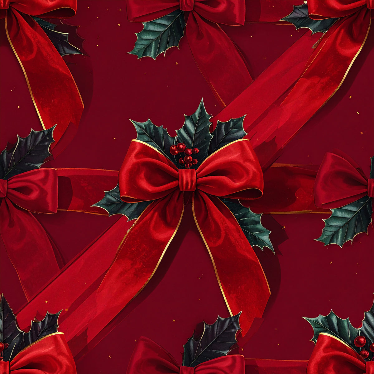 Festive Bows and Holly Pattern 13 Quilting Cotton Fabric
