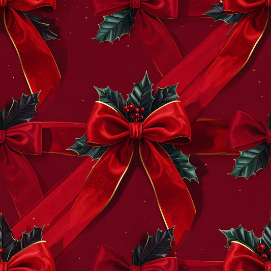 Festive Bows and Holly Pattern 13 Quilting Cotton Fabric