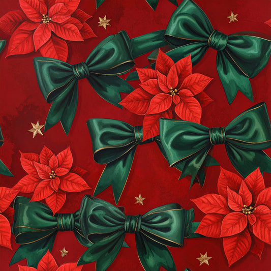 Festive Bows and Holly Pattern 14 Quilting Cotton Fabric