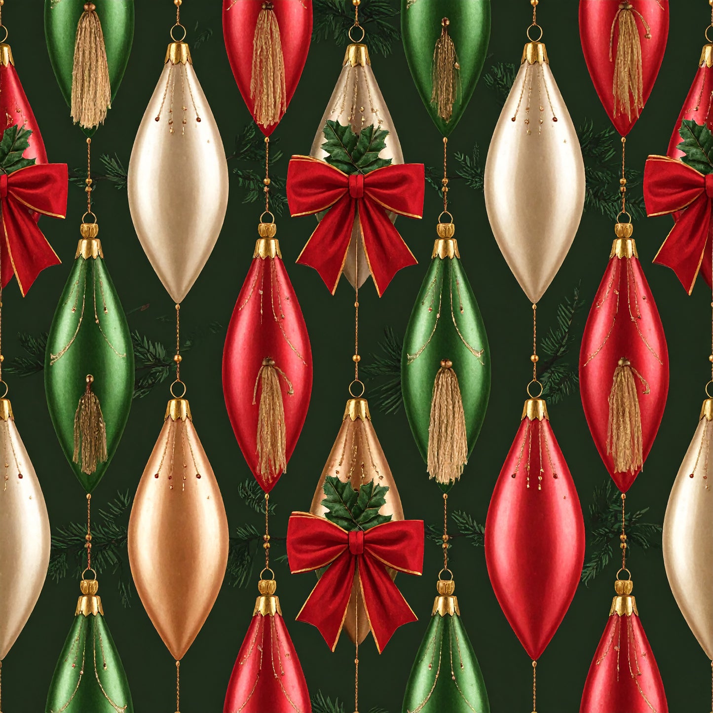 Festive Bows and Holly Pattern 16 Quilting Cotton Fabric