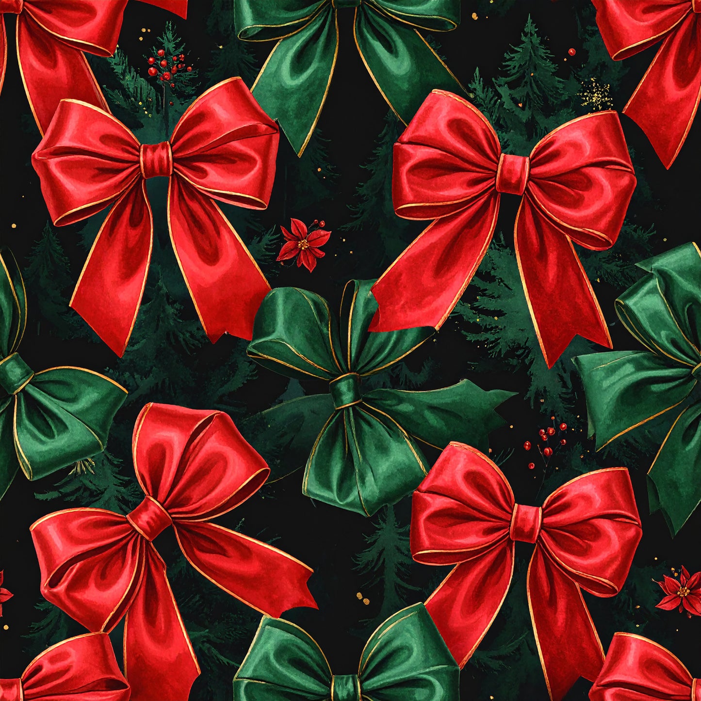 Festive Bows and Holly Pattern 2 Quilting Cotton Fabric