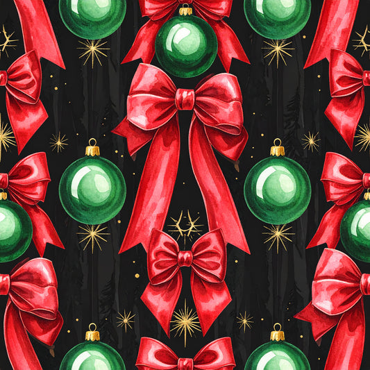Festive Bows and Holly Pattern 22 Quilting Cotton Fabric