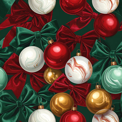 Festive Bows and Holly Pattern 25 Quilting Cotton Fabric