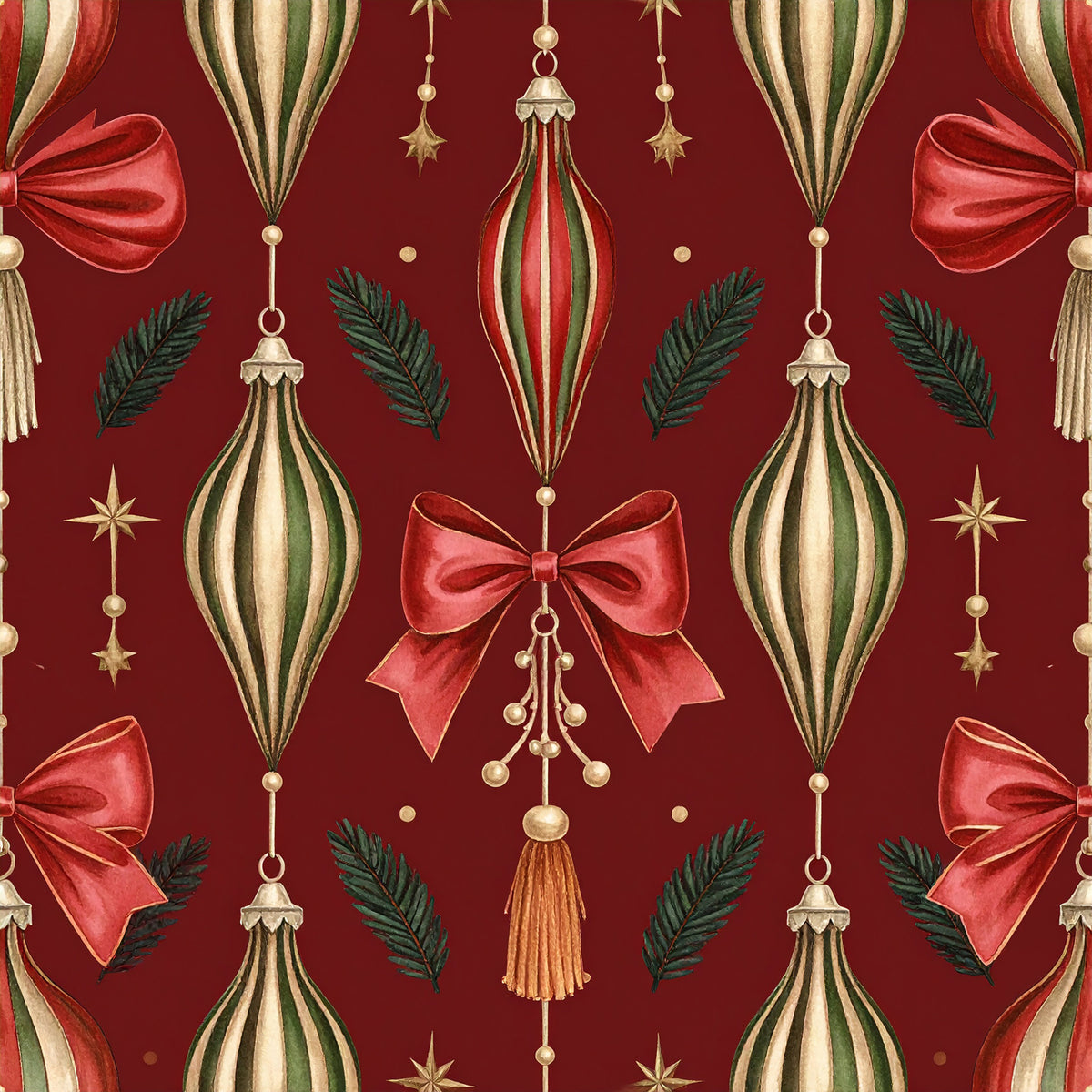 Festive Bows and Holly Pattern 4 Quilting Cotton Fabric