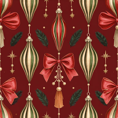 Festive Bows and Holly Pattern 4 Quilting Cotton Fabric